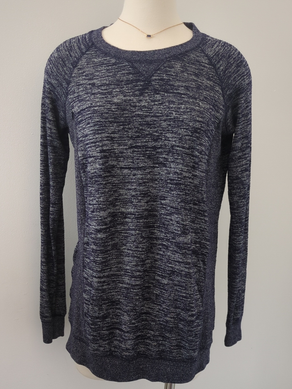 GAP Women's Heathered Navy Crewneck Maternity Nursing Zip Sweater